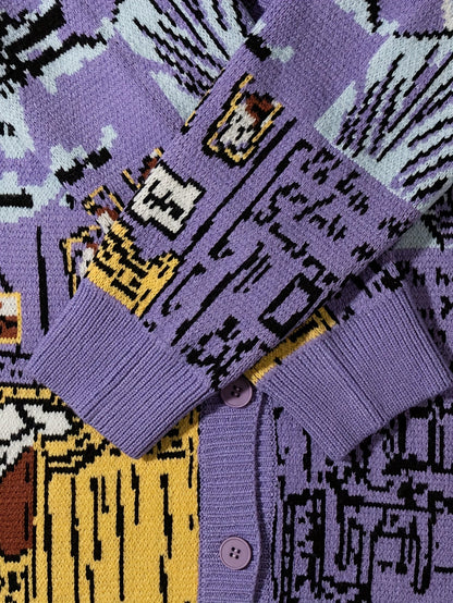 Herren Strickjacke im Kunststil mit Van Gogh-Motiv – Lässiger Cardigan für Herbst und Winter