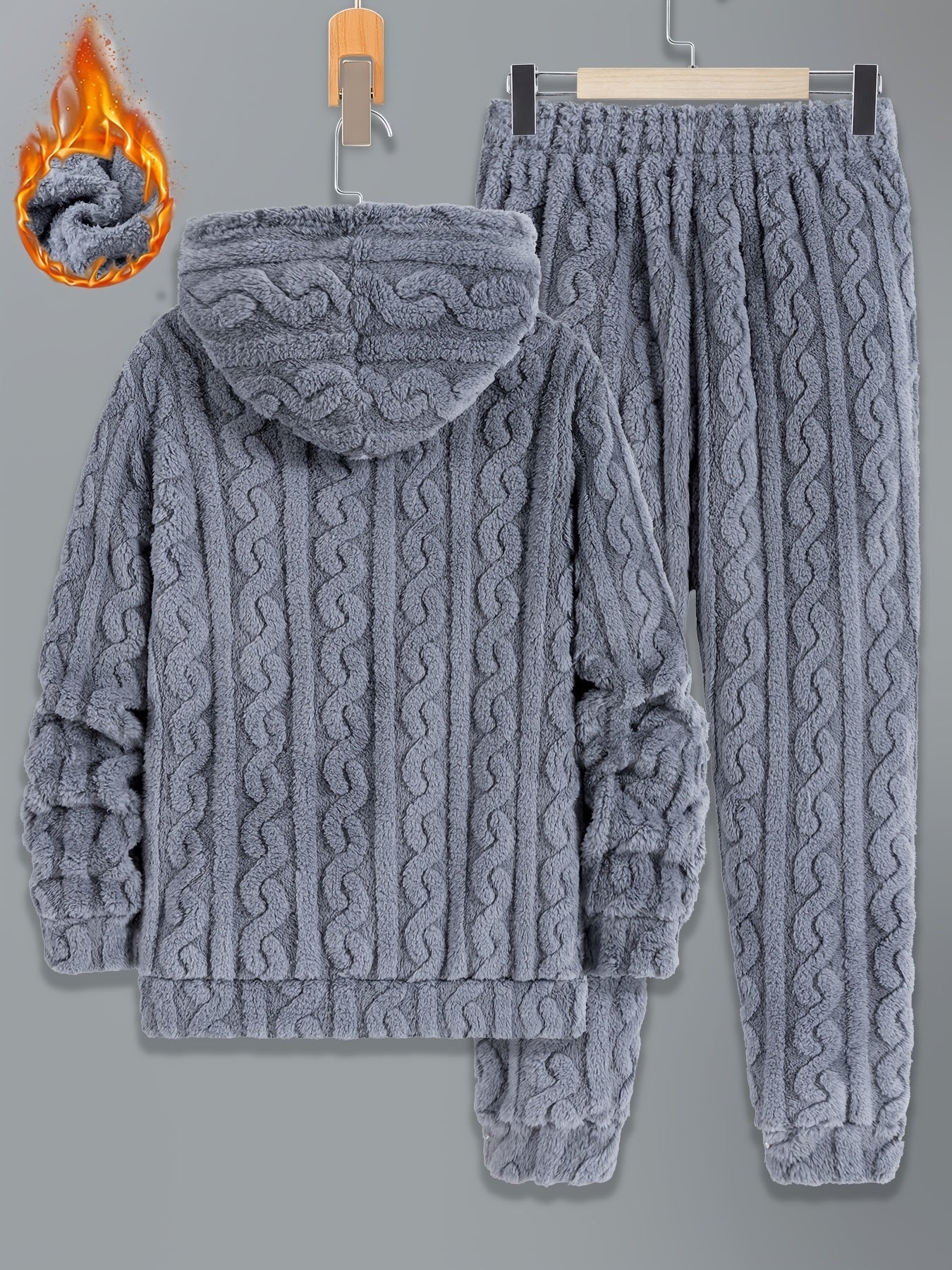 Men's cozy cable-knit tracksuit with hoodie and pants, soft & warm