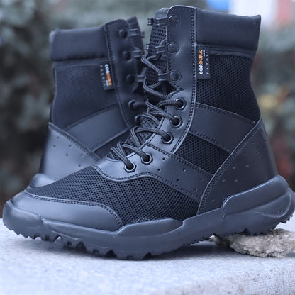Hohe Schwarze Stiefel mit Schnürung und Netzdetails