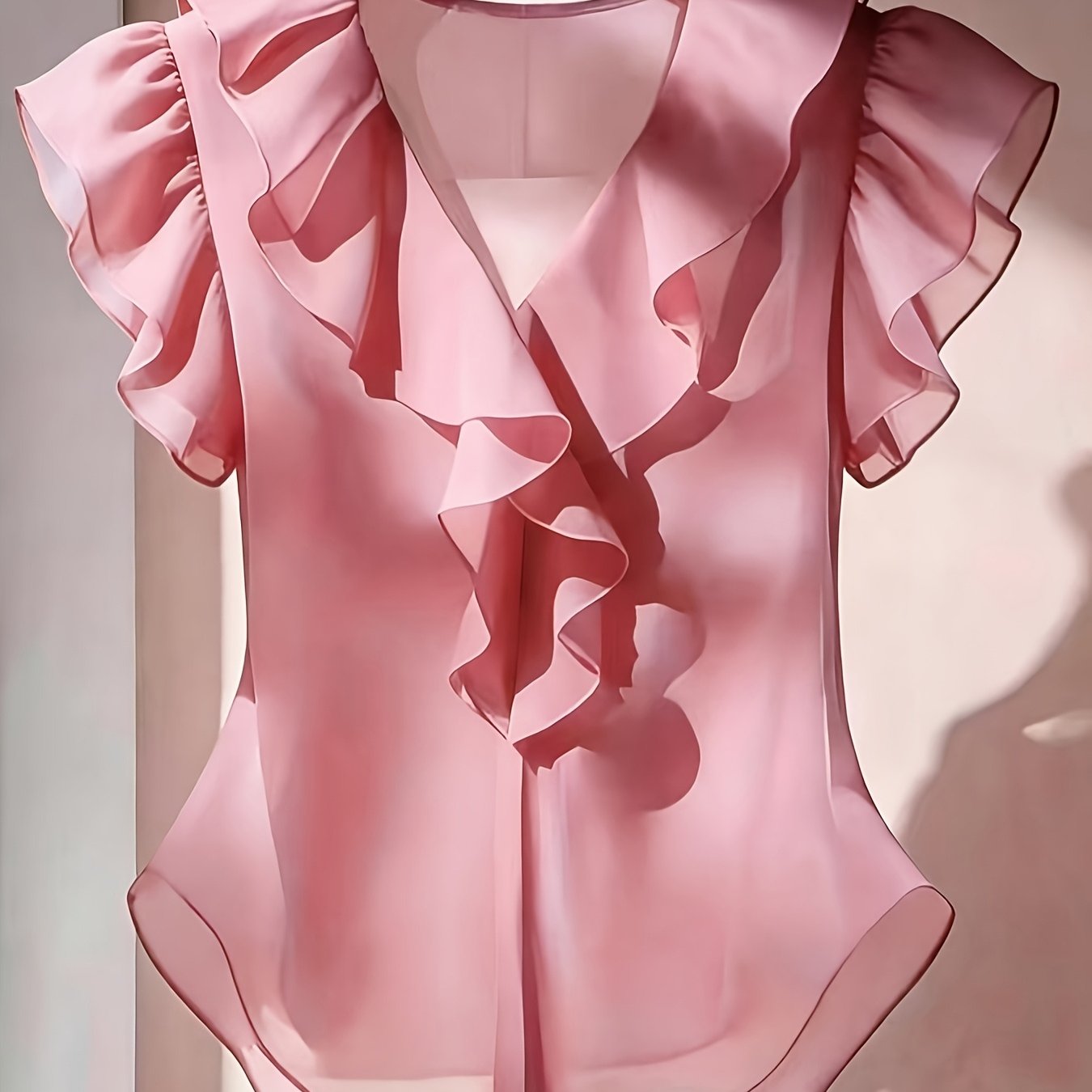 Women's blouse with ruffles and V-neck – Elegant frilled blouse for office and leisure