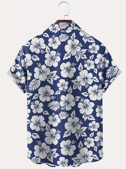Men's Hawaiian Shirt with Floral Pattern for Vacation and Leisure – Short Sleeve, Regular Fit