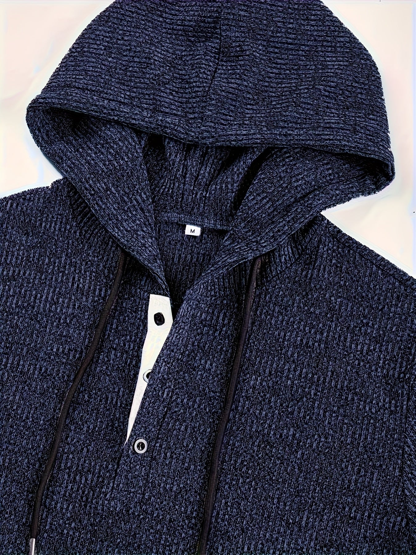 Herren Strickpullover Hoodie Dunkelblau Gerippt mit Knopfleiste