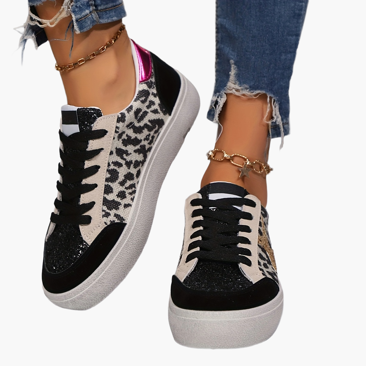 Damen Sneaker im Casual Stil mit Glitzerstern – Modische Freizeitschuhe für Alltag und Streetwear