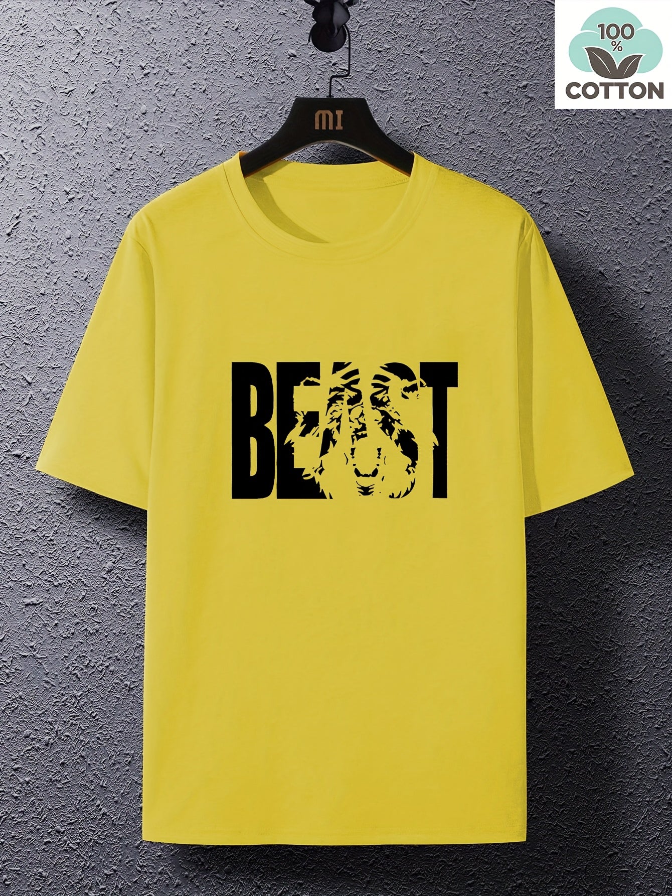 Men's T-Shirt with BEAST Print – Urban Streetwear Oversize, Short Sleeve