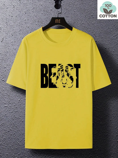 Men's T-Shirt with BEAST Print – Urban Streetwear Oversize, Short Sleeve