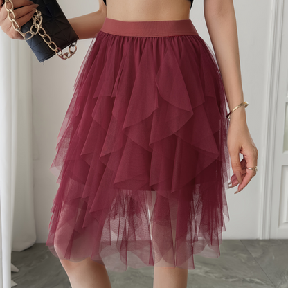Damen Tüllrock mit Stufen-Design, Eleganter Lagenlook, Modisch für Freizeit und besondere Anlässe
