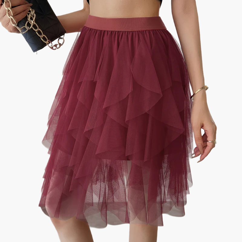 Damen Tüllrock mit Stufen-Design, Eleganter Lagenlook, Modisch für Freizeit und besondere Anlässe