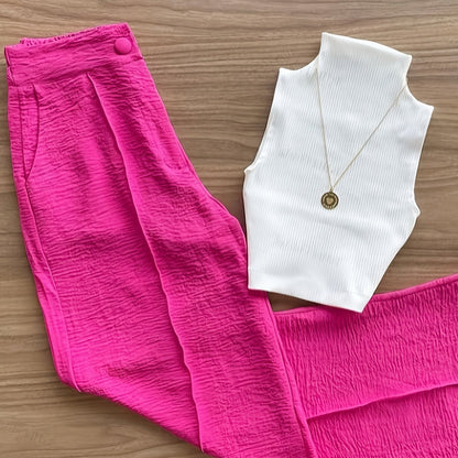 Women's Elegant Set – Sleeveless Top with Stand Collar and Pants, Perfect for Spring & Summer