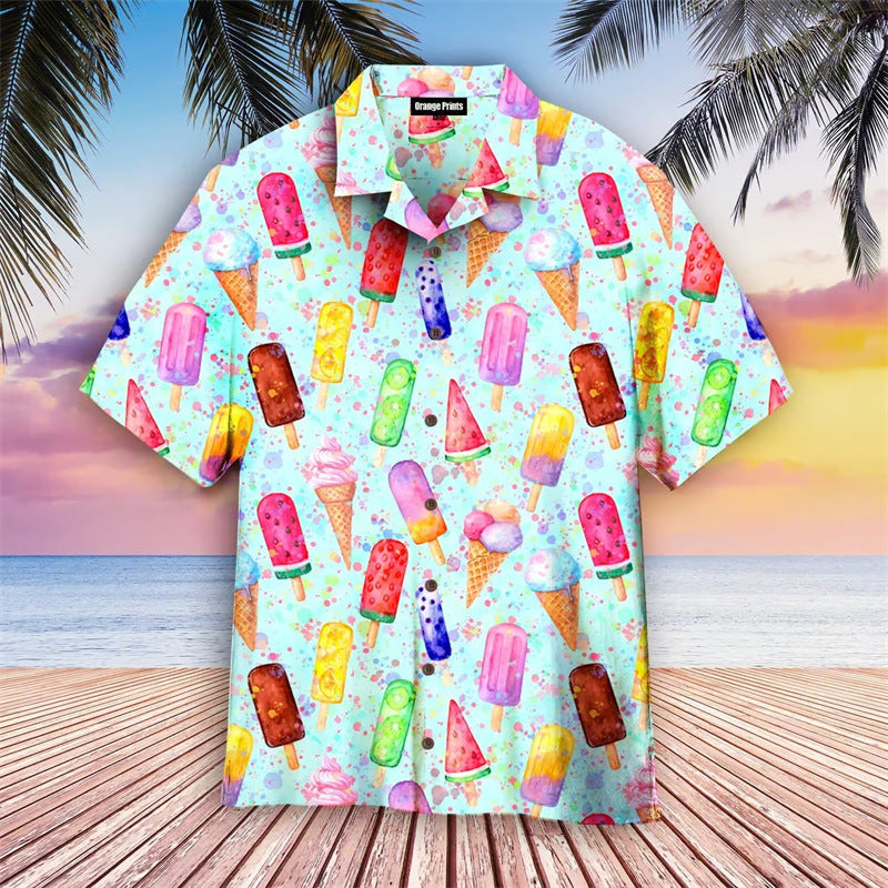 Men's Retro Ice Cream Hawaiian Shirt – Funny Summer Shirt with Vintage Ice Pop Design, Perfect for Vacation & Beach