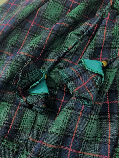 Damen Maxirock Plaid Schottenkaro Asymmetrisch Grün