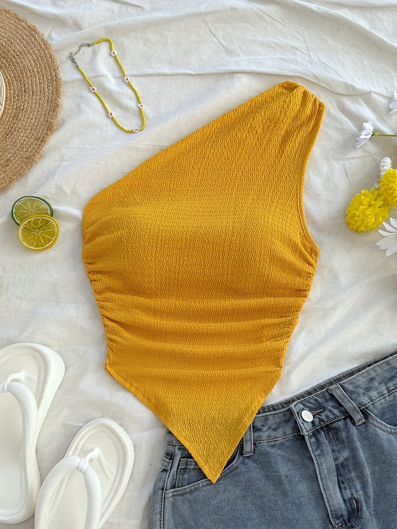 Damen Asymmetrisches Freizeit-Top mit Blumenmuster für den Sommer