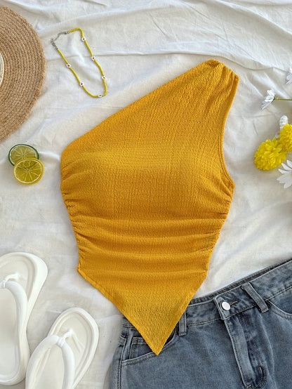 Damen Asymmetrisches Freizeit-Top mit Blumenmuster für den Sommer