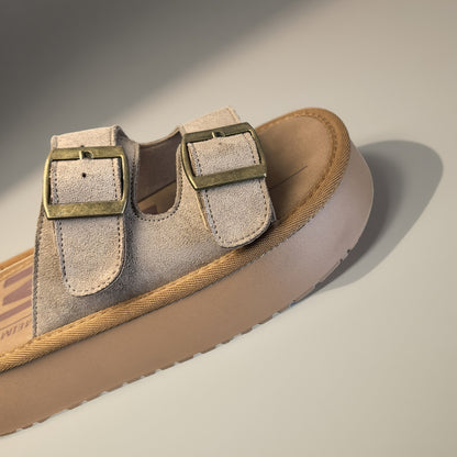Damen Plateau-Sandalen mit Doppelriemen und Schnalle für Freizeit und Alltag