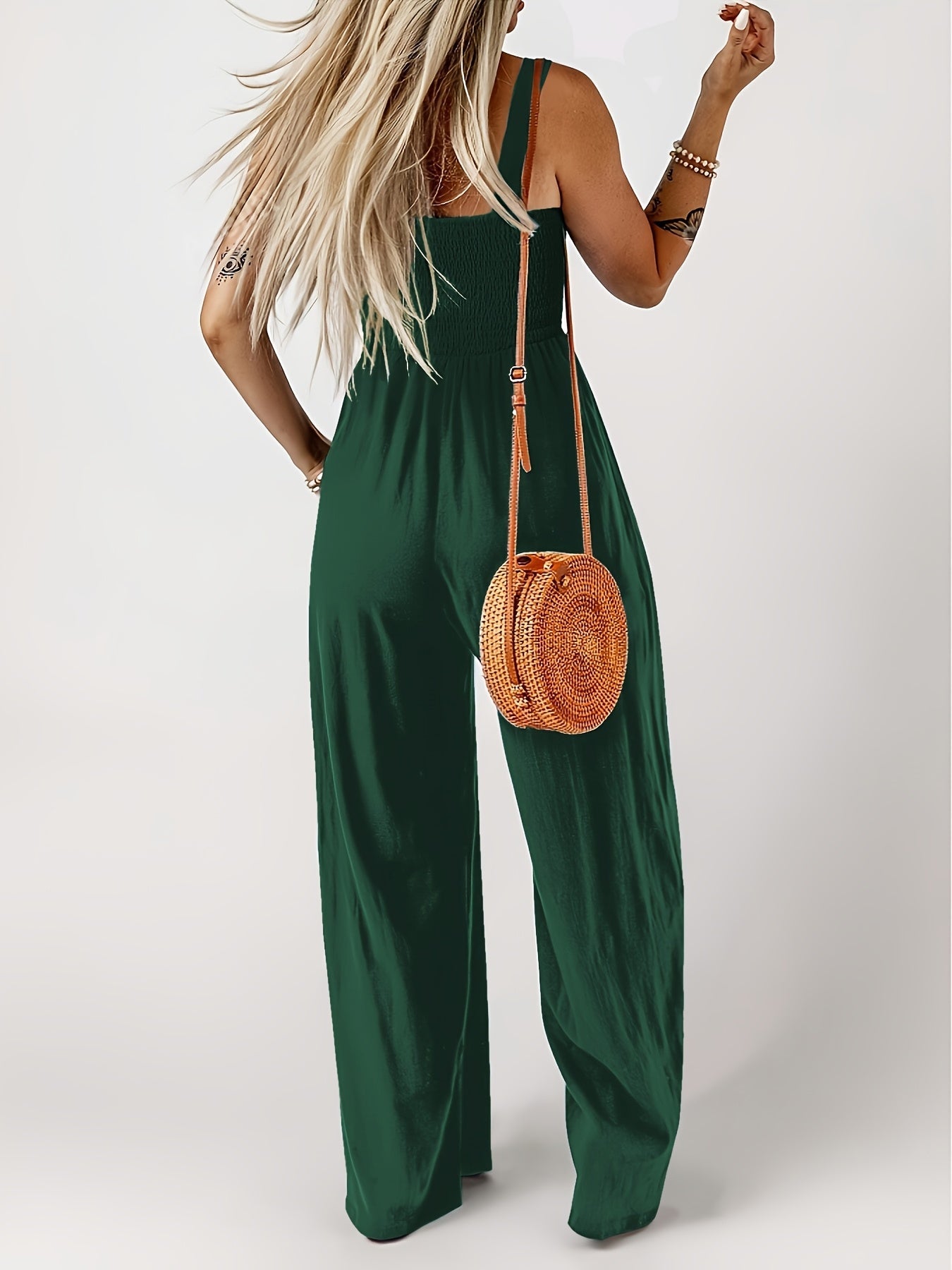 Women's Elegant Jumpsuit with Smocked Top and Wide Legs for Everyday and Leisure