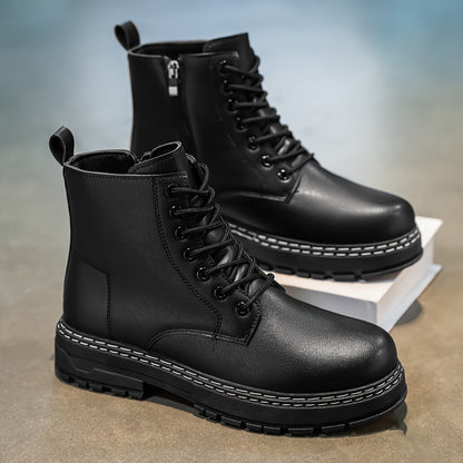 Schwarze Schnürstiefeletten mit dicker Sohle und Kontrastnaht