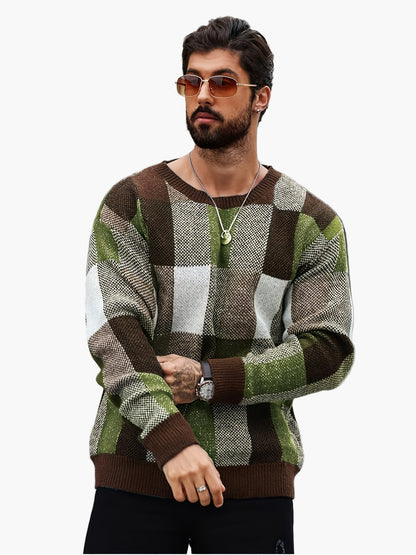 Herren Karierter Strickpullover im Lässigen Stil für Herbst und Winter