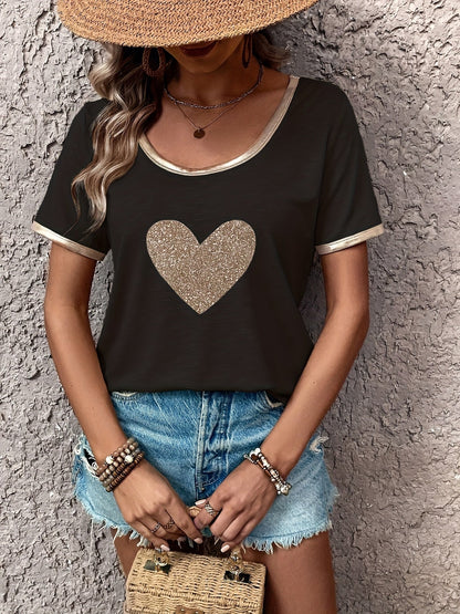 Women's shirt with heart motif and metallic details – trendy casual shirt for everyday wear and special occasions