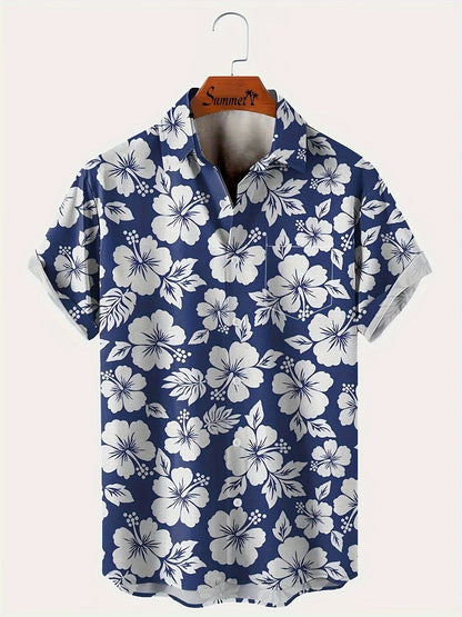 Men's Hawaiian Shirt with Floral Pattern for Vacation and Leisure – Short Sleeve, Regular Fit