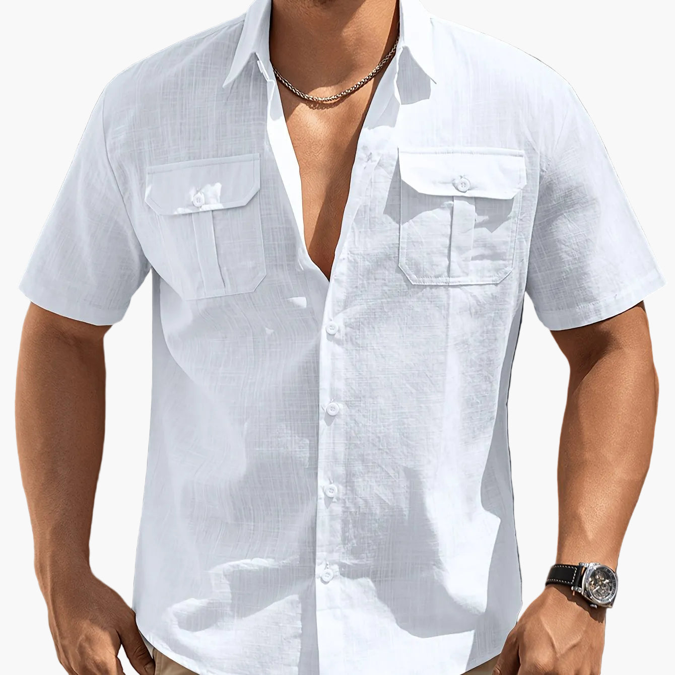 Men's Casual Short-Sleeve Shirt with Chest Pockets – Summer Regular Fit for Casual Occasions