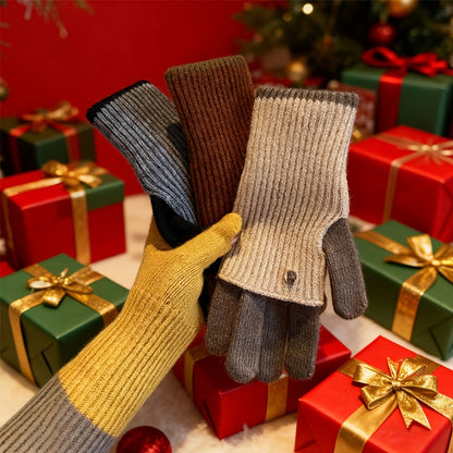 Two-tone knitted gloves with detachable mittens