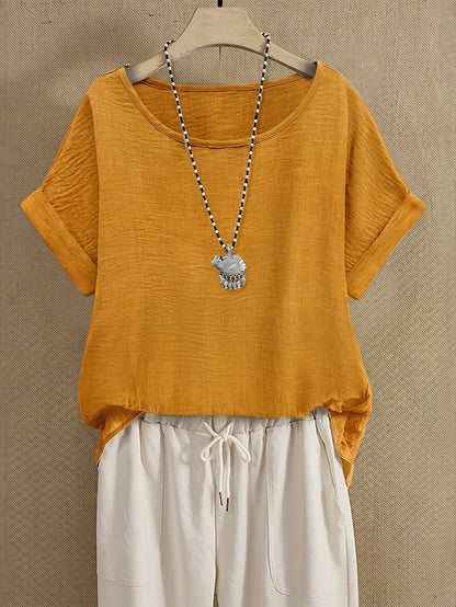 Women's Summer Blouse Short Sleeve Loose Elegant Casual Top