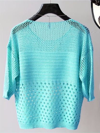 Women's Loose-Fit Crochet Knit Top in Boho Style – Elegant Shirt for Leisure and Vacation