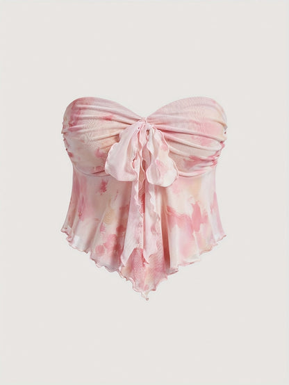 Women's bandeau top in romantic asymmetry style – fashionable summer statement for parties and festivals
