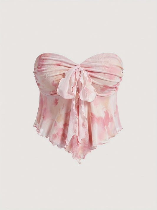 Women's bandeau top in romantic asymmetry style – fashionable summer statement for parties and festivals