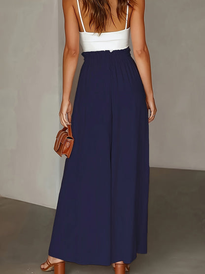 Women's maxi skirt with wide leg and paperbag waist – Elegant casual style for spring and summer