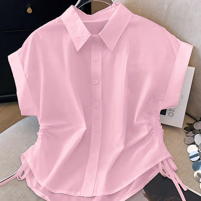 Women's short-sleeve blouse with drawstring and modern cut – Business & Casual