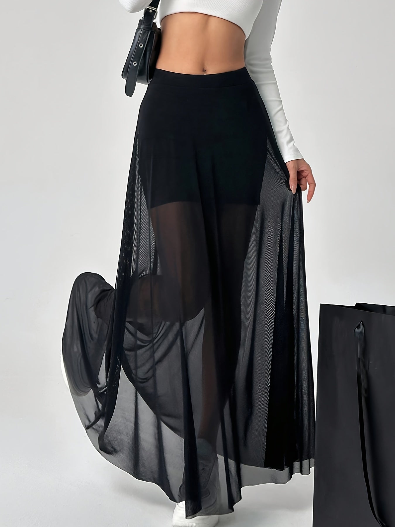 Women's maxi skirt with mesh design in trendy layered look for spring and summer – elegant, airy style for vacation and everyday wear