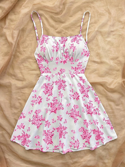 Women's Summer Dress Elegant with Floral Pattern and Spaghetti Straps – Perfect for Casual Wear and Garden Parties