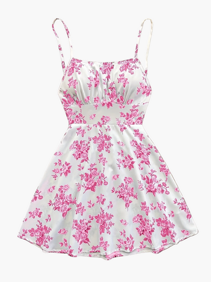 Women's Summer Dress Elegant with Floral Pattern and Spaghetti Straps – Perfect for Casual Wear and Garden Parties