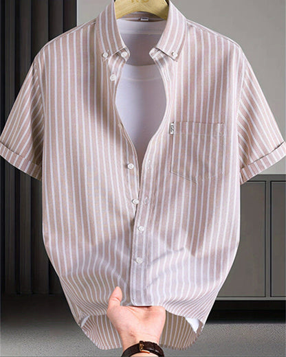 Men's Short-Sleeve Shirt with Stripe Pattern – Modern Business and Casual Shirt, Regular Fit, Stylish for Everyday and Office Wear