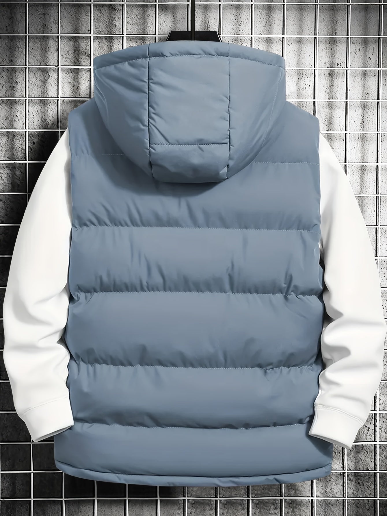 Men's quilted vest with hood, zipper & pockets, padded, black