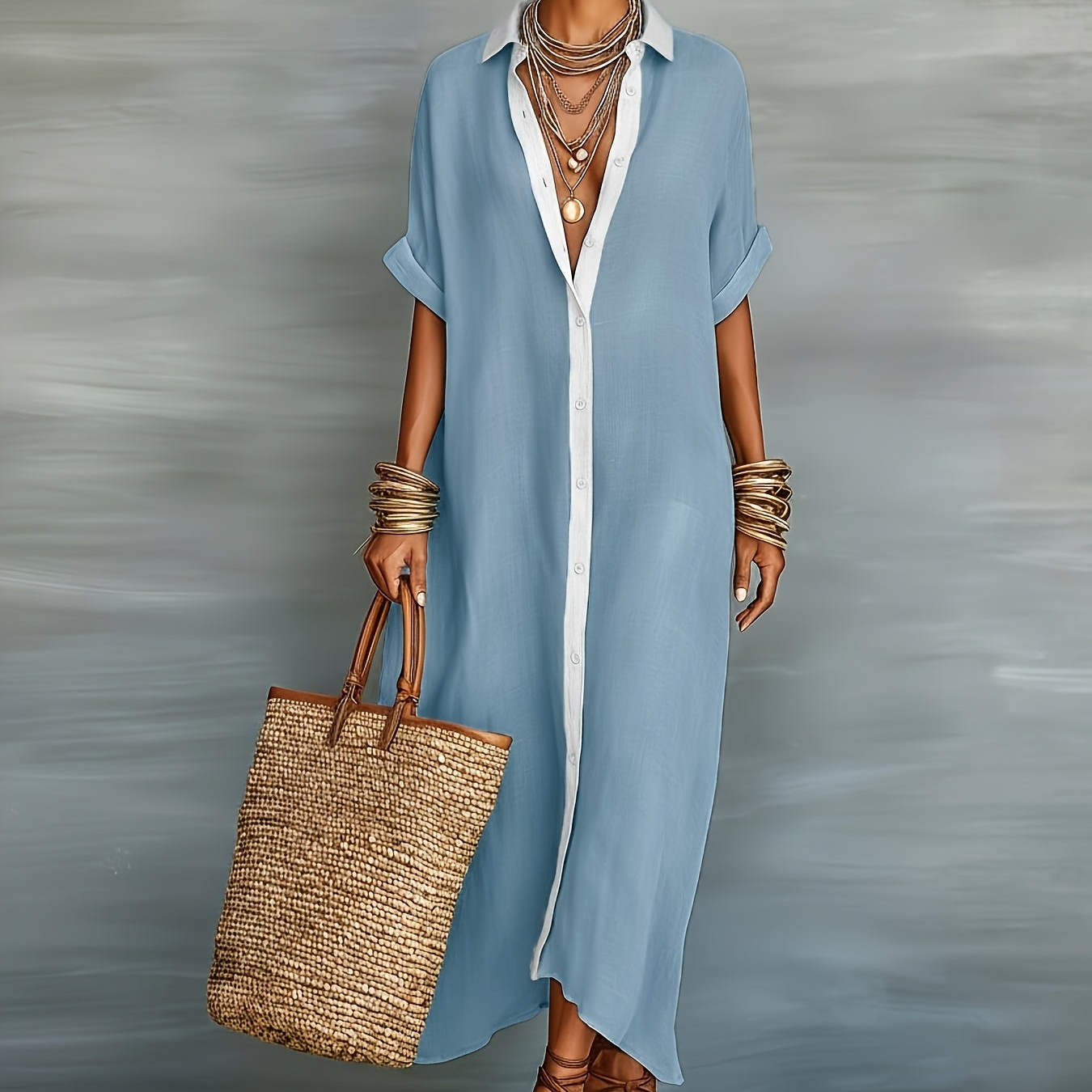 Women's Maxi Shirt Dress in Casual Boho Style for Vacation and Summer