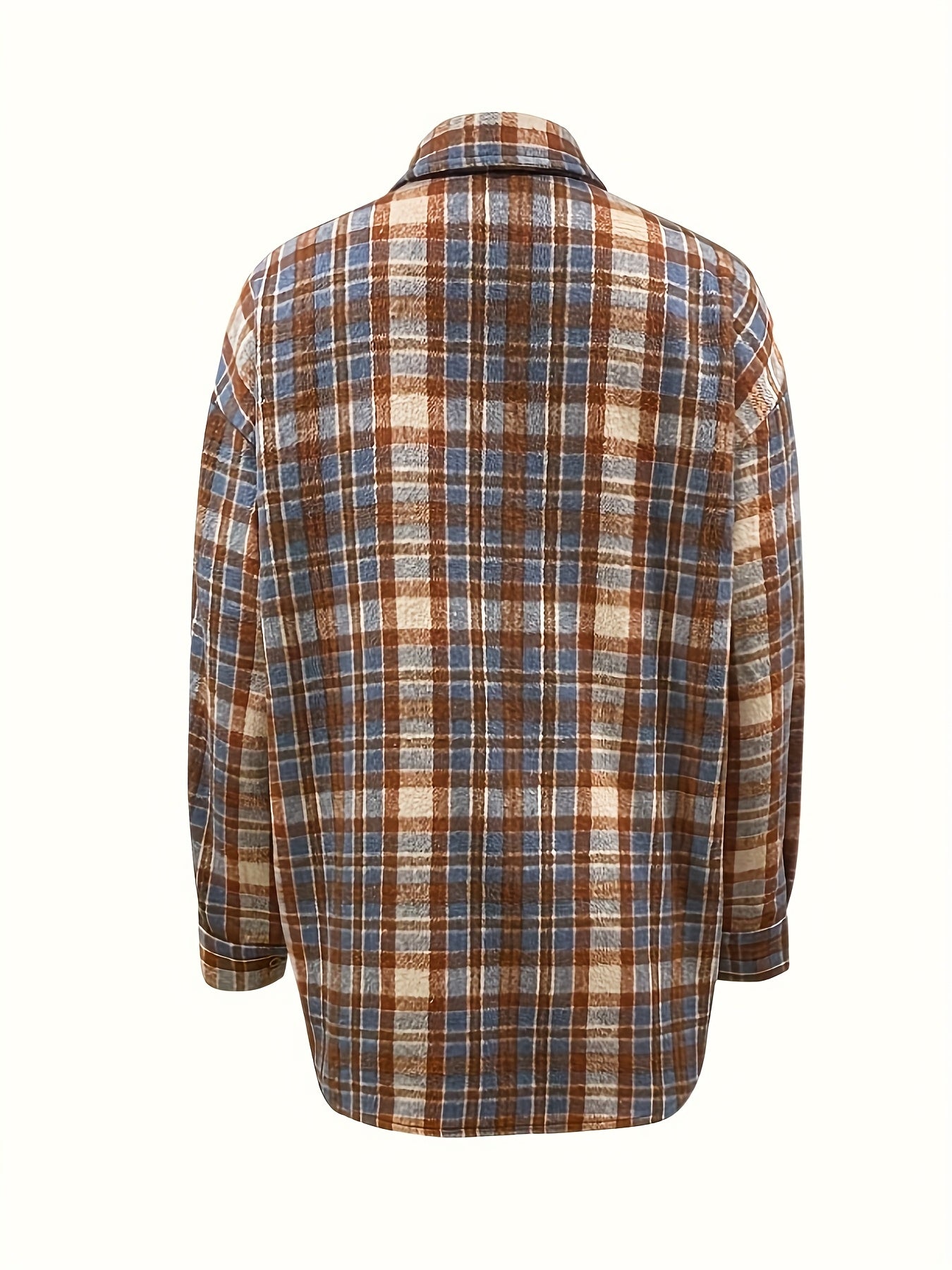 Plaid oversized shacket for women, transitional jacket, brown, blue, beige