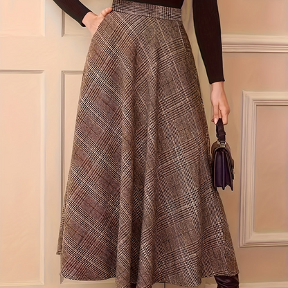 Women's plaid maxi skirt, A-line, high-waisted