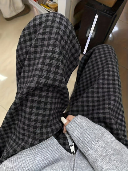 Unisex wide-leg trousers in a gray-and-black gingham pattern