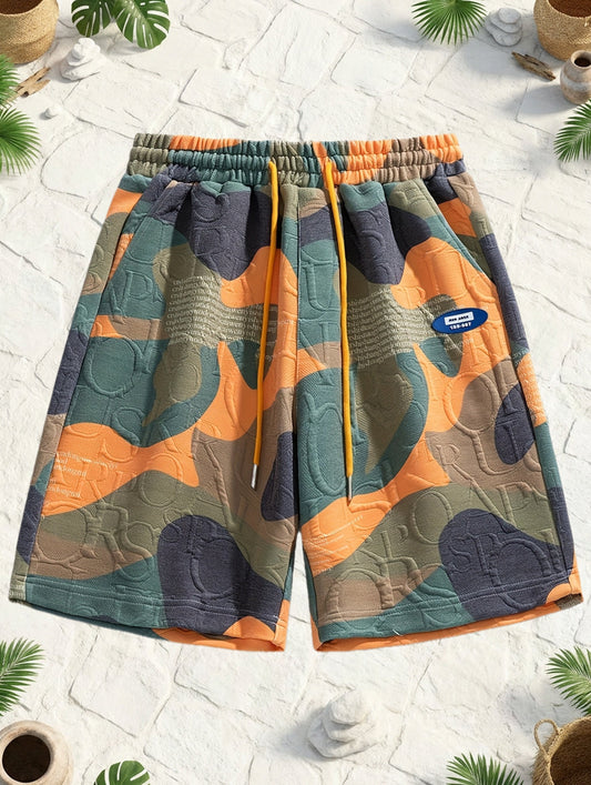 Men's graphic shorts with camouflage embossing and modern street style