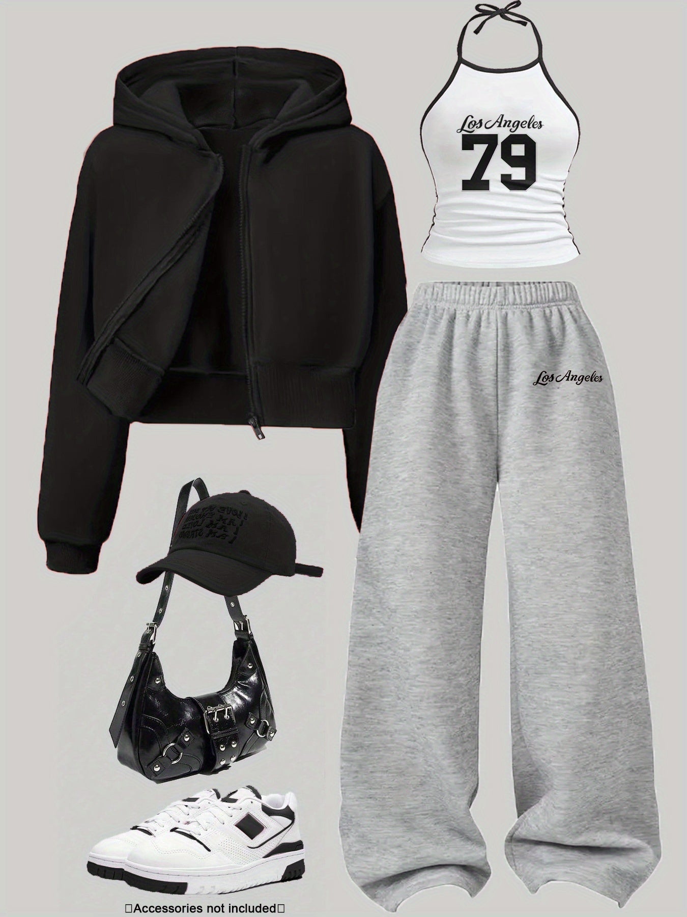 Women's 3-piece set: cropped hoodie, halter top & wide-leg joggers