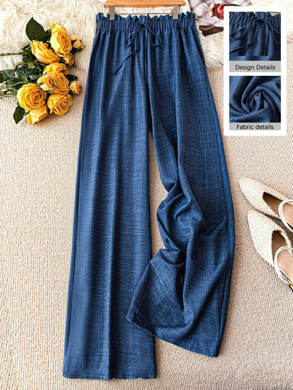Damen Weite Freizeithose im Straight-Leg-Stil mit Kordelzug – Perfekt für Frühling & Sommer