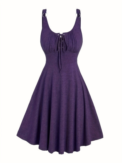 Damen Skaterkleid mit Schnürung – Freizeitkleid im Vintage-Stil für Alltag und Sommer