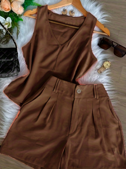 Women's Two-Piece Set – Elegant Top and Shorts for Spring & Summer, Leisure & Everyday Wear
