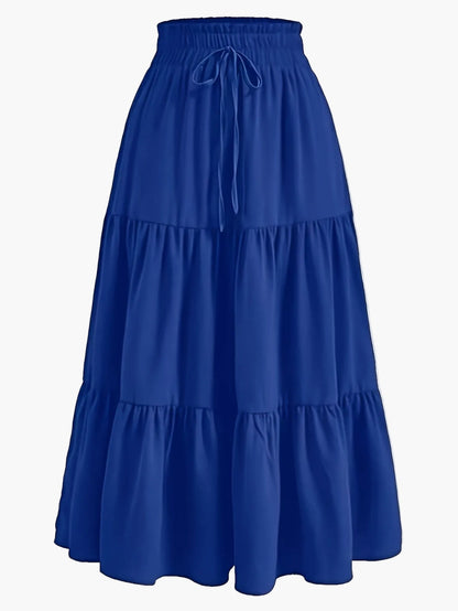 Women's Elegant Tiered Skirt with Ruffles and Drawstring – Perfect for Everyday & Leisure
