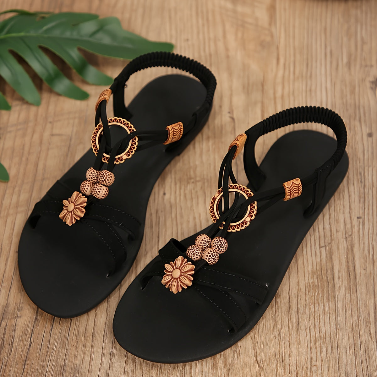 Women's Casual Summer Sandals with Flower Appliqué, Comfortable Strappy Sandals for Everyday and Leisure