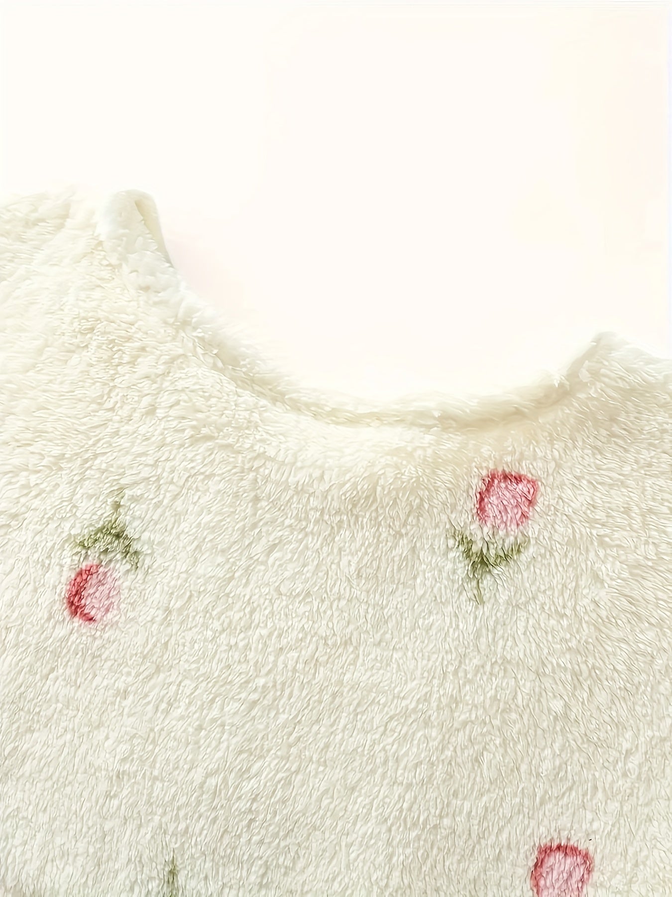 Women's fleece nightgown, cream, floral pattern, long-sleeved, short house dress