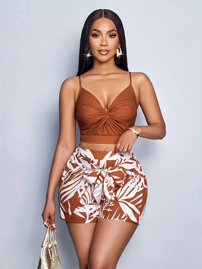 Damen Sommer Set – Modisches Crop Top und High-Waist Shorts für Urlaub und Freizeit