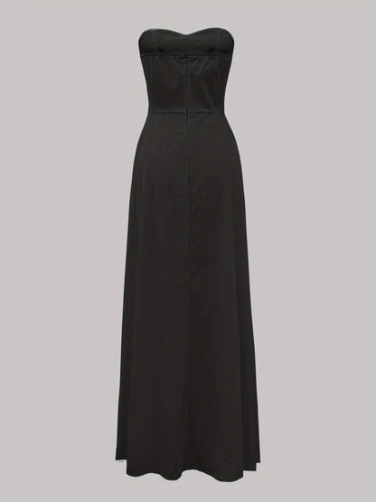 Women's Elegant Evening Dress with Bandeau Top and Button Placket – Perfect for Festive Occasions