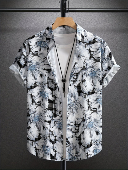 Men's Short-Sleeve Casual Shirt with Modern Floral Pattern – Casual Resort Shirt for Summer & Vacation